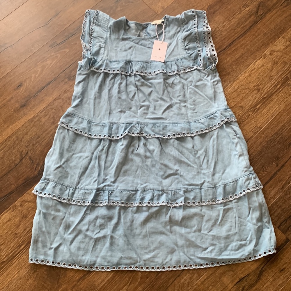 NWT Stellah Denim Eyelet-Trimmed Shift Dress